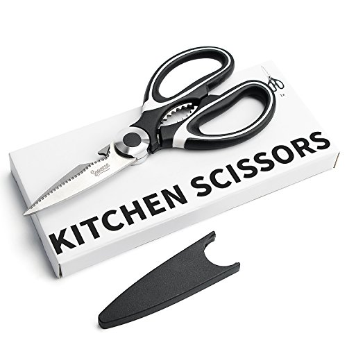 Sweese 3609 Kitchen Shears Multi-Purpose Utility Kitchen Scissors with Blade Cover - Stainless Steel Heavy Duty, Super Sharp, Black.