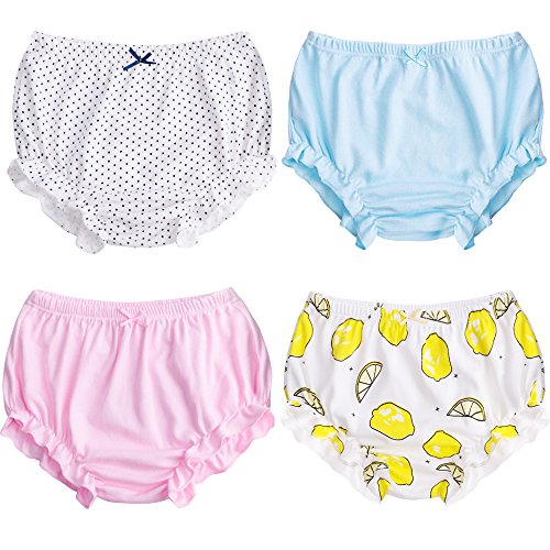 Baby Girl Cotton Panty Diaper Covers, Cute Baby Underwear 4 Pack Classic Ruffle Fancy Bloomers