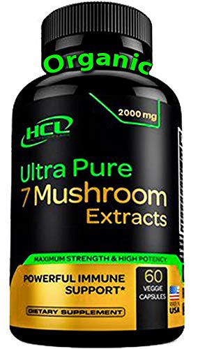 Organic Mushroom Supplement Extracts of Lions Mane Cordyceps Chaga Reishi Turkey Tail Maitake Shiitake Capsules - Natural Vitamins Minerals Antioxidants Supplement - Made in The USA