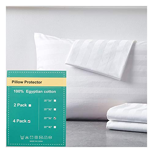 Book Cover Shunjie.Home 100% Egyptian Cotton King Pillow Protectors Set of 4,400 Thread Count Sateen Weave White Pillowcase, Easy Care Zippered Style Pillow Covers - (King)