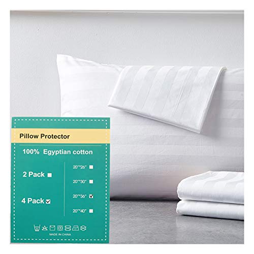 Shunjie.Home 100% Egyptian Cotton King Pillow Protectors Set of 4,400 Thread Count Sateen Weave White Pillowcase, Easy Care Zippered Style Pillow Covers - (King)