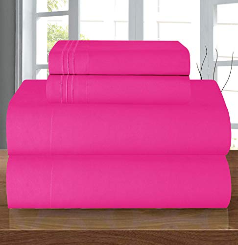 Book Cover Elegant Comfort Luxury Soft 1500 Thread Count Egyptian 4-Piece Premium Hotel Quality Wrinkle Resistant Bedding Set, All Around Elastic Fitted Sheet, Deep Pocket up to 16inch, Twin/Twin XL, Hot Pink