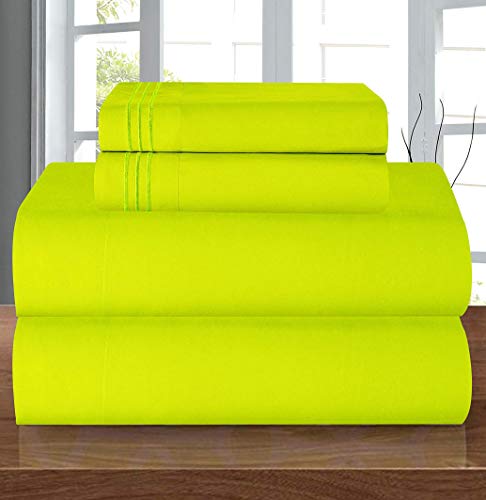 Book Cover Elegant Comfort Luxury Soft 1500 Thread Count Egyptian 4-Piece Premium Hotel Quality Wrinkle Resistant Bedding Set, All Around Elastic Fitted Sheet, Deep Pocket up to 16inch, Twin/Twin XL, Lime