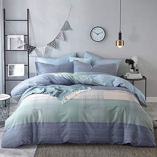 Geometric Duvet Cover Soft Cotton Blue Patchwork Modern Bedding Set with Zipper Ties Mint Green Duvet Cover Set Perfect for Him and Her, Luxury Quality Comfortable Easy Care-King Size