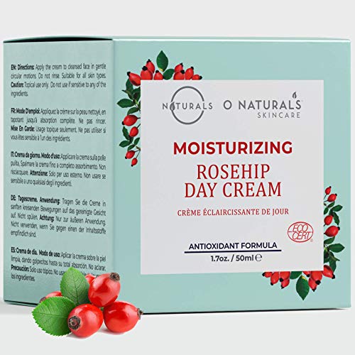 O Naturals Moisturizing Rosehip Oil Day Face & Neck Firming Cream for Oily, Acne Prone Skin. Brightening, Reduces Acne Scars, Hydrates Dry Skin, Anti-Wrinkles Vitamin E. Lightweight, Non Greasy. 50ml