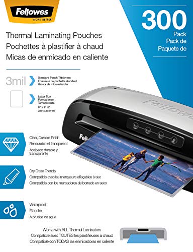 Fellowes Thermal Laminating Pouches, Letter Size, 3mil, 300 Pack