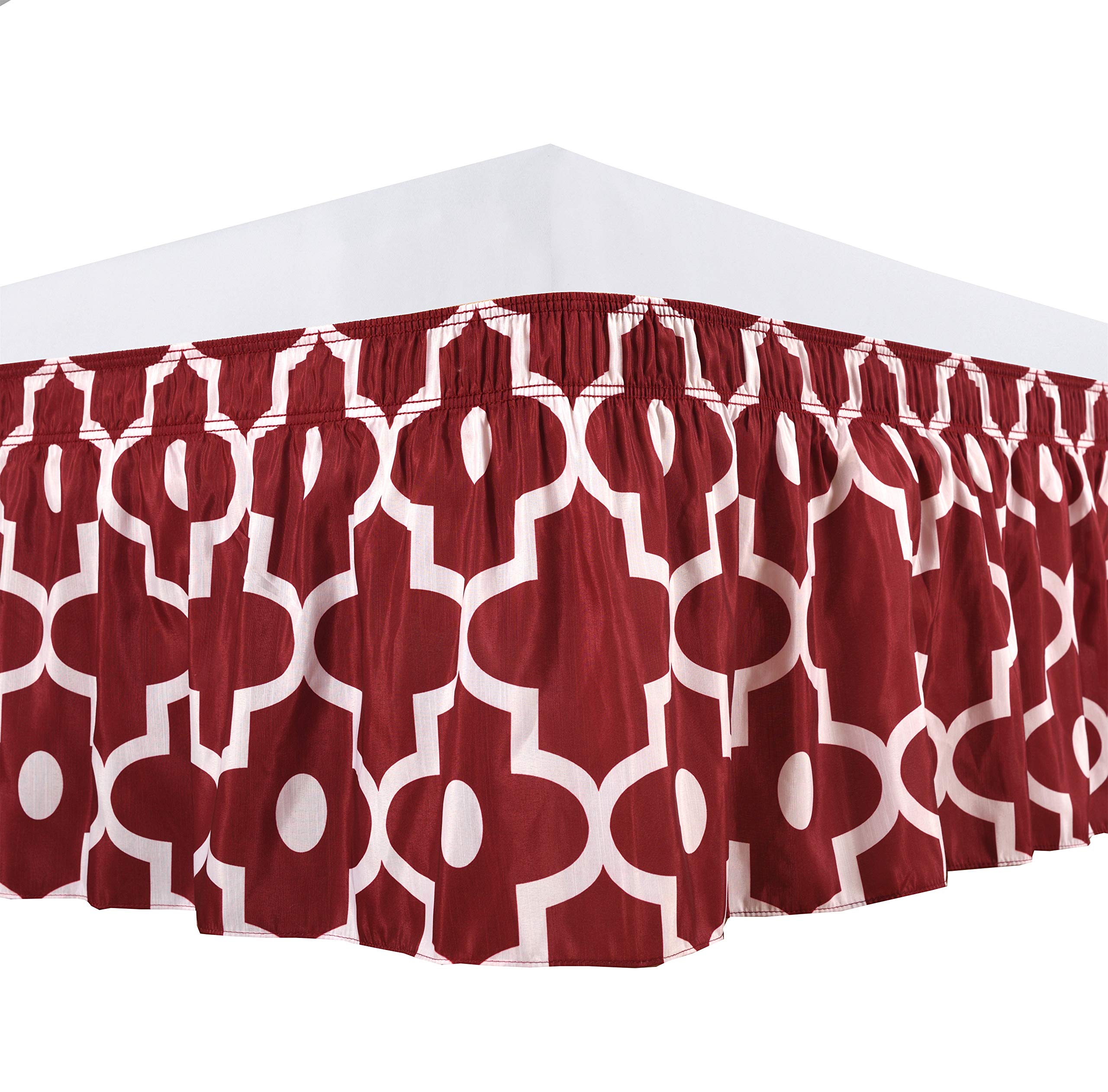 Biscaynebay Wrap Around Bed Skirts Elastic Dust Ruffles, Burgundy for Queen Size Beds 15 Inches Drop, Easy Fit Wrinkle and Fade Resistant Silky Luxrious Fabric Solid Color
