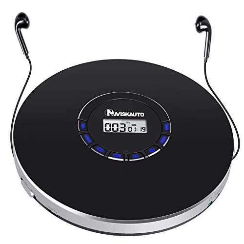 NAVISKAUTO Rechargeable Portable CD Player, Small CD Player for Car, Compact Personal CD Player with LED Backlit Display, 12 Hours Playing Time, Anti-Skip, Shockproof