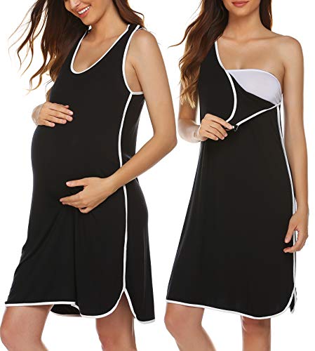 Ekouaer Women's Maternity Sleeveless Dress Striped Nightgown Pregnancy Gown for Breastfeeding