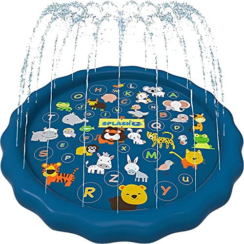 Book Cover SplashEZ 3-in-1 Splash Pad, Sprinkler for Kids and Baby Pool for Learning – Toddler Sprinkler Pool, 60’’ Outside Water Toys – “from A to Z” Outdoor Play Mat for Babies & Toddlers
