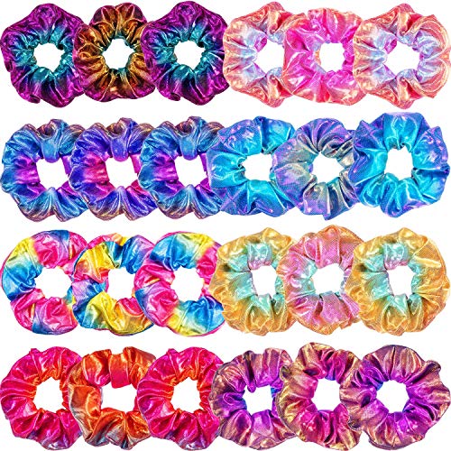 Book Cover 24 Pieces Shiny Metallic Scrunchies Hair Scrunchies Elastic Hair Bands Scrunchy Hair Ties Ropes for Women or Girls Hair Accessories, Large (Color 2)