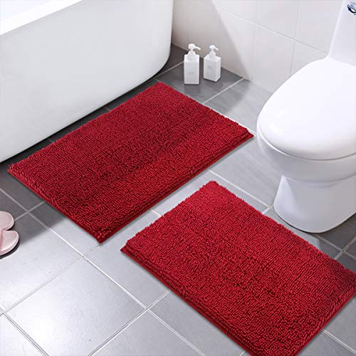 Book Cover MAYSHINE Chenille Bathroom Rugs Extra Soft and Absorbent Shaggy Bath Mats Machine Wash/Dry, Perfect Plush Carpet Mat for Kitchen Tub, Shower, and Doormats (2 Pack - 20x32 inches, Red)