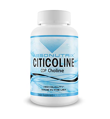 Absonutrix Citicoline CDP Choline 530mg, Nootropic Supplement, GMP Certified, Third-Party Tested, Easy to Swallow, 120 Vegetarian caps, Improves Cognitive Skills, Supports Memory, Non-GMO, Made in USA