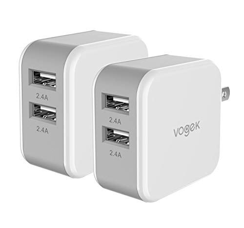 USB Wall Charger, Vogek 2-Pack 4.8A 24W Dual Port USB Wall Charger Universal Power Adapter Compatible with Samsung Galaxy, LG, HTC, Moto, Kindle, MP3, Bluetooth Speaker Headset and More