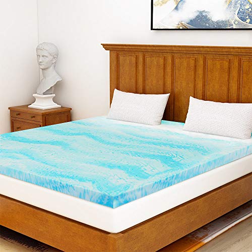 Book Cover Milemont Mattress Topper King, Gel Memory Foam Mattress Toppers for King Size Bed, 2 Inch, Blue, ss-2