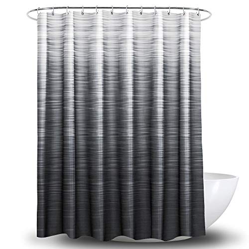 Yostev Shower Curtain with Hooks,Water Proof,Mildew Resistant,No Chemical Odor,Reinforced Metal Grommets 72x72 inches,(Black Shadow)