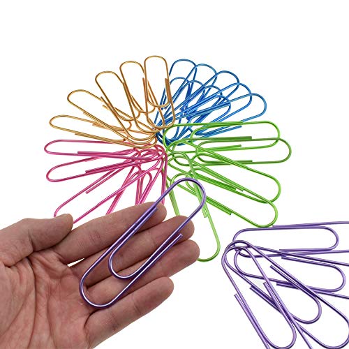 Hahiyo Paperclips 4" (100mm) Extra Large Paper Clips Sturdy Bright Assorted Colors Vinyl Coated Prevent Scratching Tearing The Pages for Bookmark Organize Home Office School 25 Pack
