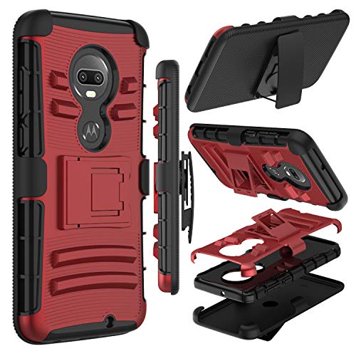 Motorola Moto G7 Case, Moto G7 Plus Case, Zenic Heavy Duty Shockproof Full-Body Protective Hybrid Case with Swivel Belt Clip and Kickstand for Moto G (7th Generation) (Red)
