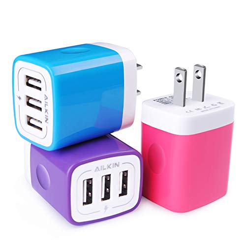 Book Cover Wall Charger, USB Charger Adapter, 3.1A/3Pack Muti Port Fast Charging Cube Power Charge Base Block Plug for Phone 13 12 11 Pro Max SE X 8 7 Plus, Samsung Note 20 10 S21 S20 S10, Kindle Fire USB Plug