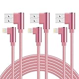Right Angle Lightning Cable 10 ft 90 Degree iPhone Charging Cable 3 Pack Nylon Braided Charger Cord Compatible with iPhone X/8/8 Plus/7/7 Plus/6/6 Plus/6s/6s Plus/5c/5s/5 (Rose Gold, 10 Feet)
