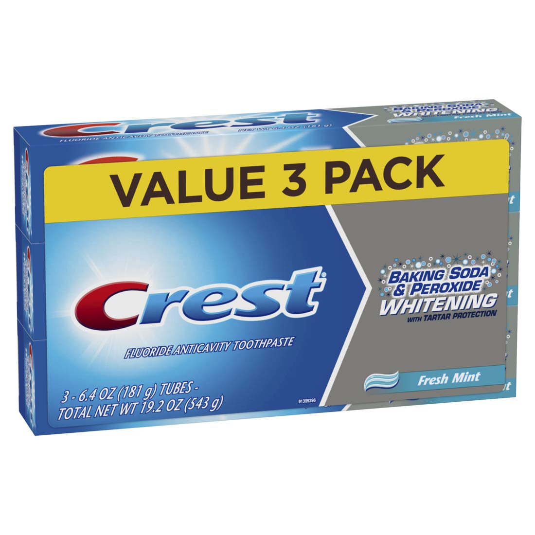 Crest Baking Soda & Peroxide Whitening With Tartar Protection Toothpaste, Fresh Mint, 6.4 Oz, 3 Count Older Version