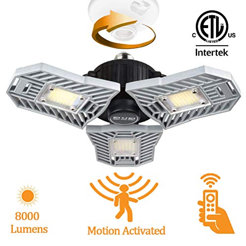 [Update 2020] Motion Activated Ceiling Light 60W 6000LM/Led Deformable Garage Bulbs, High Intensity Mining Lamps, LED Ceiling Light, Radar Home Lighting for Garage, Warehouse, Workshop, Basement