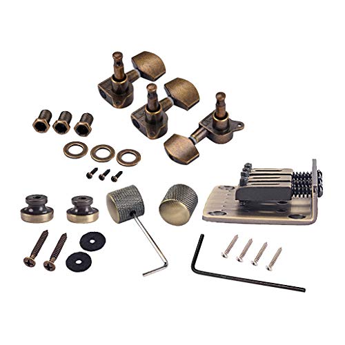 Alnicov Combo Kits Bronze Saddle Bridge Tuning Pegs Control Knobs Strap Locks Wrenches Screws Washers for 3 String Cigar Box Guitar