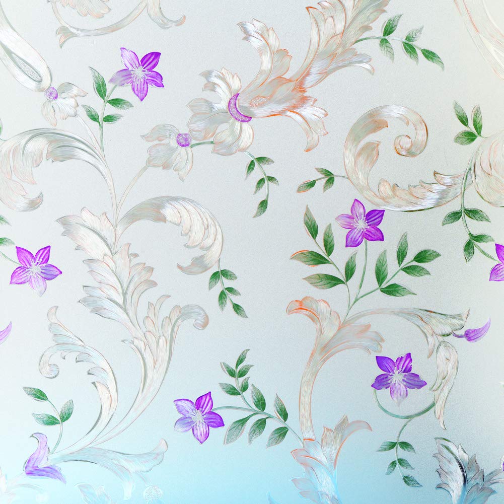 Mikomer Bullflower Decorative Window Film,Privacy Door Film,Static Cling Glass Film,No Glue/Stained Glass/Anti UV Window Paper for Bathroom,Office,Meeting Room,Bedroom,17.5In. by 78.7In.