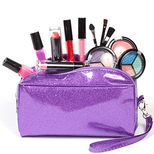 SmartEmily Washable Kids Makeup Set for Girls and Teens with Glitter Cosmetics Bag (Lilac Purple)