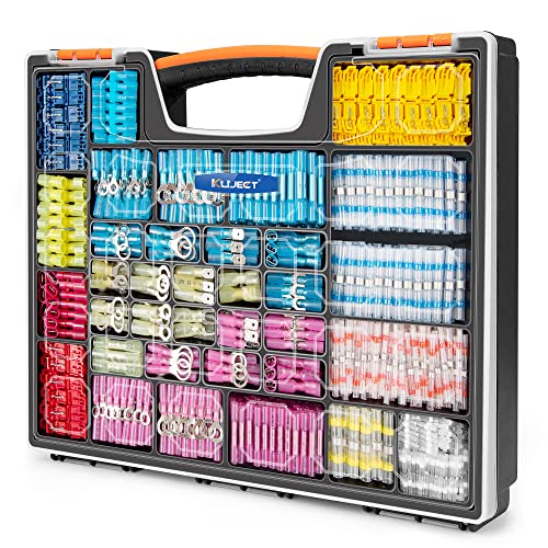 Kuject Heat Shrink Wire Connectors, 1400PCS Waterproof Electrical Spade Connectors kit, Insulated Crimp Ring Fork Spade Terminal T-Tap Solder Butt Splice Connectors for Marine Truck