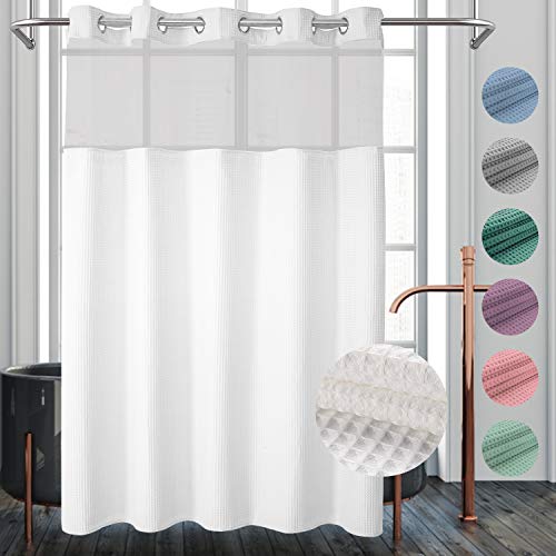Book Cover River Dream White Fabric Shower Curtain Set, Cotton Blend, Waffle Weave, with Snap in Replacement Liner，71 x 74 inches