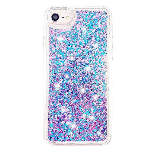 uCOLOR Purple Blue Glitter Case for iPhone 8/7 iPhone 6S/6 Case for Girls (4.7") Sparkle Quicksand Liquid Waterfall Clear Protective Case for iPhone8/7/6S/6