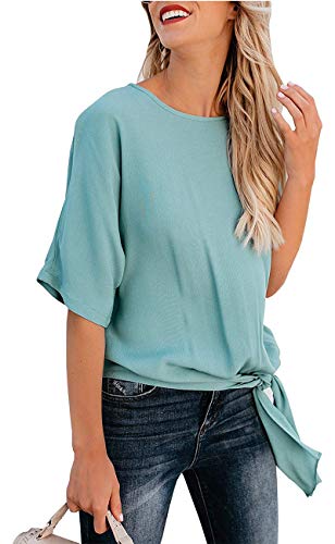 OURS Women's Casual Knot Tie Front Half Sleeve Summer T Shirt Blouses Tops