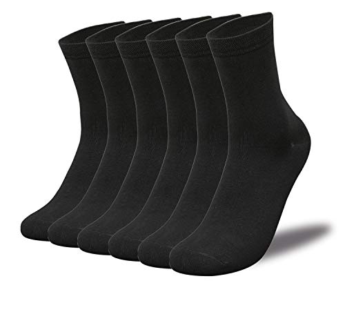FGZ Mid Calf Socks for Men Cotton Pure Black Lightweight Soft Thin Comfy for Formal Casual Occasions 6 Pairs Gift Box Pack