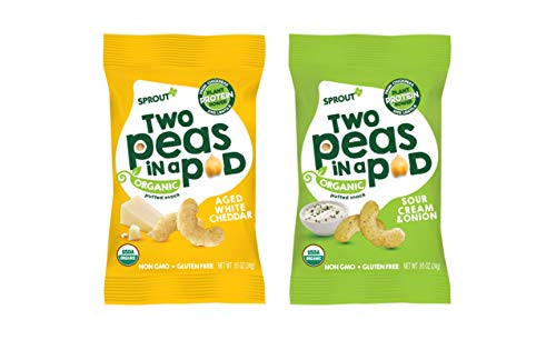Sprout Organic Two Peas in a Pod Plant Powered Protein Puffed Snacks, Variety Pack, 0.85 Ounce Single Serve Packets (Pack of 12) 6 Each: Aged White Cheddar/ Sour Cream & Chive (Packaging May Vary)