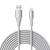 Xcentz iPhone Charger 10ft, MFi Certified Lightning Cable, Braided Nylon High-Speed iPhone Cable with Premium Metal Connector for iPhone 11/X/XS/XR/XS Max/8/7/6/5S/SE, iPad Mini/Air, Silver