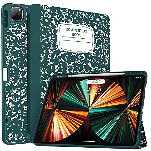 Soke New iPad Pro 12.9 Case 2021 with Pencil Holder - [Full Body Protection + 2nd Gen Apple Pencil Charging + Auto Wake/Sleep], Soft TPU Back Cover for 2021 iPad Pro 12.9 inch(Book Teal)