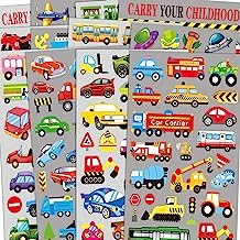 HORIECHALY Transportation Stickers for Kids 12 Sheets with Cars, Airplane, Train , Motorbike, Ambulance, Police Car, Fire Trucks, School Bus, Spaceship, Rocket and More!