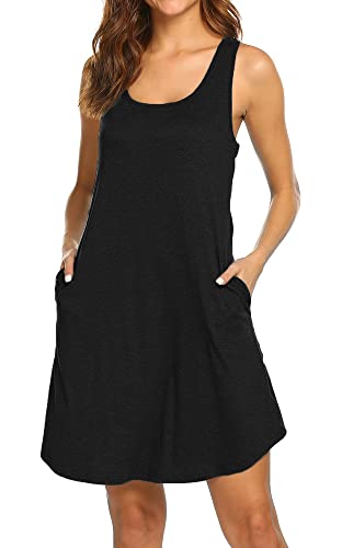 LuckyMore Womens Casual Scoop Neck Sleeveless Racerback Tunic Dress with Pockets