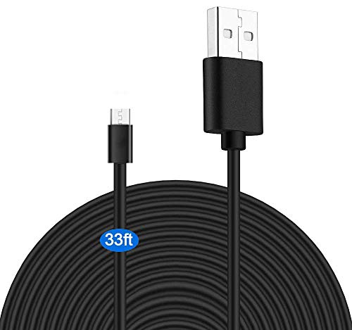 MOYEEL 33Ft Micro USB Power Extension Cable for Wyze Cam/Wyze Cam Pan, Blink XT Cam etc and Quick Charge Power for Security Camera(Black)