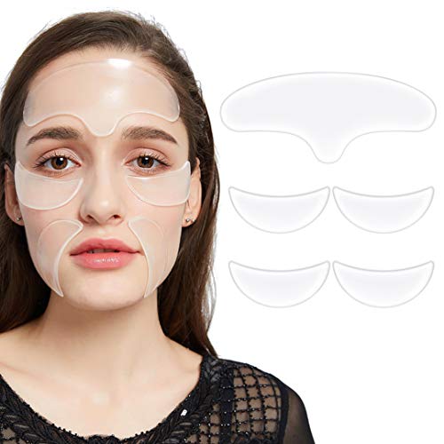 Pack of 5, Face Anti Wrinkle Pads Silicone for Wrinkles And Lines - 1x Forehead Wrinkle Patches, 2 x Eye Silicone Pad for Wrinkles, 2 x Silicone Wrinkle Smile Pads