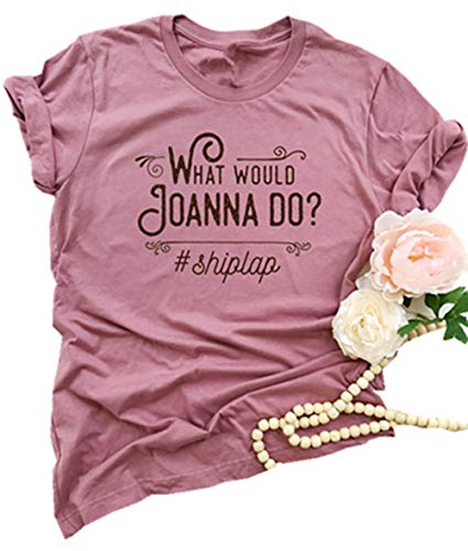 Book Cover What Would Joanna Do Letter Graphic Cute T Shirt Women's Casual O-Neck Tees Short Sleeve Summer Tops (Medium, Pink)