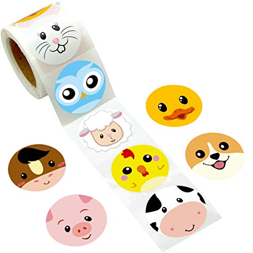 Book Cover Farm Face Animal Sticker Perforated 200Pcs Per Roll for Kids Party Favor