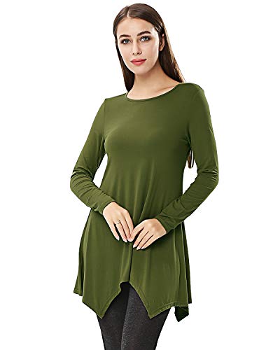 ENIDMIL Womens Comfy Tunic Tank Top Flattering Long Sleeve Loose Fit Flowy T Shirt Asymmetrical (4XL, Army Green)