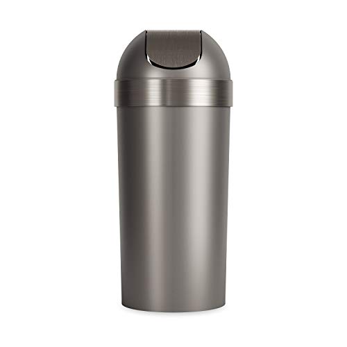 Book Cover Umbra Venti Swing-Top 16.5-Gallon Kitchen Trash Large, 35-inch Tall Garbage Can for Indoor, Outdoor or Commercial Use, Pewter