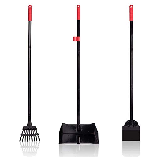 Book Cover PAWCHIE Pet Poop Tray and Rake -Large Dog Pooper Scooper with Spade - 1 Metal Tray & 2 Rakes Set - 37.4