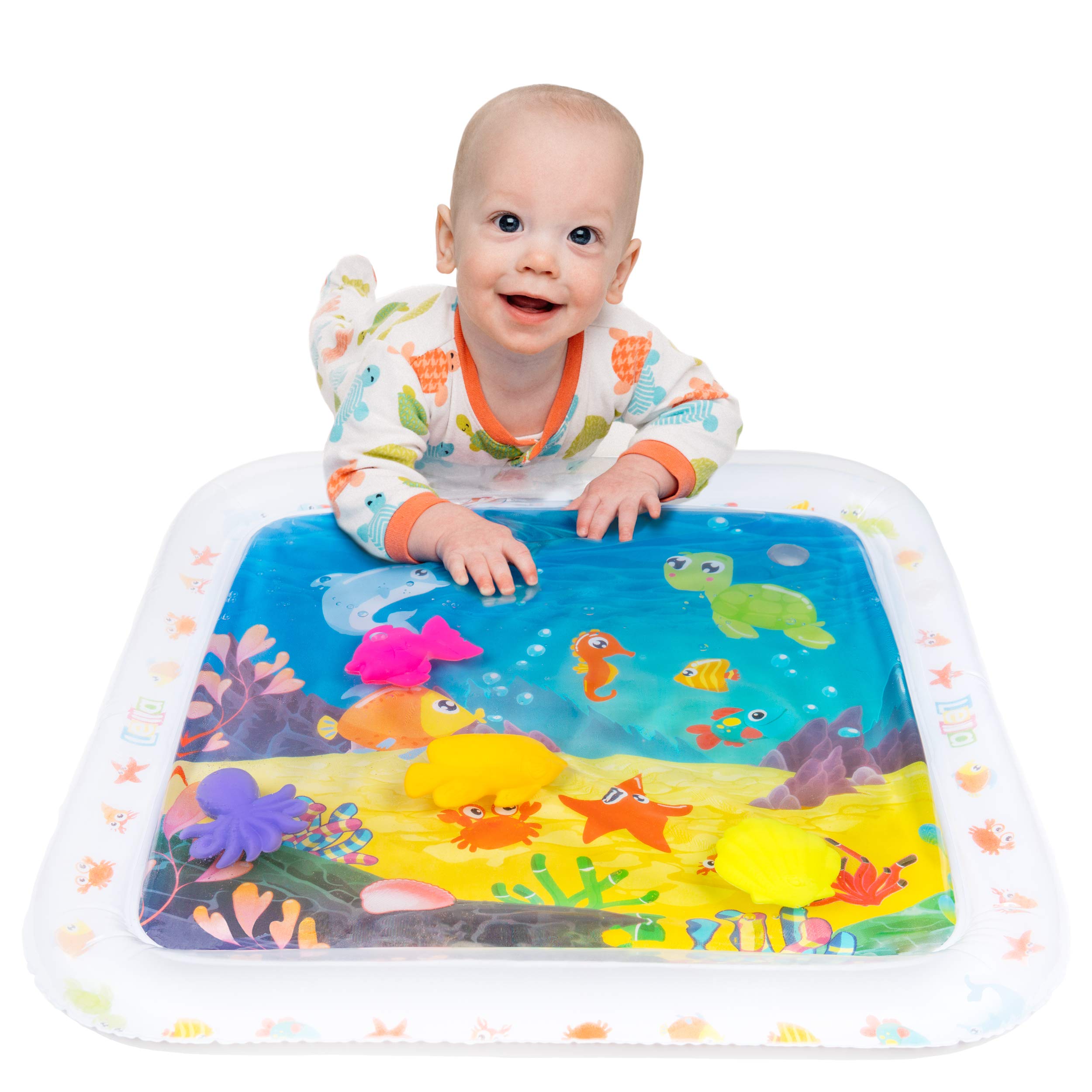 Book Cover Lella Baby & Toddler Toys - Inflatable Tummy Time Water Play Mat - Sensory Developmental Activity and Play Center - Perfect for Baby, Infant and Toddlers Growth and Stimulation - BPA Free