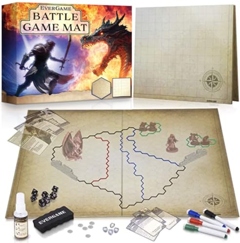 EverGame - Dungeons & Dragons Game Mat - 23x27 - Ultimate DND Board Game Map w/Dice Set - Double-Sided w/Hex & Square Grid - Epic Role Playing Gaming Experience