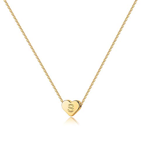 Turandoss Heart Pendant Initial S Necklace - 14K Gold Filled Heart Initial Necklaces for Women, Dainty Tiny Initial Necklace for Girls Kids Child, Heart Initial Necklace for Women Girls