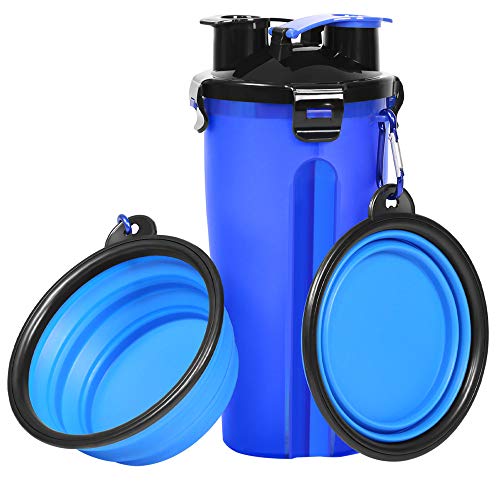 UPSKY Dog Travel Water Bottle Bowl Collapsible Dog Bowls, 2 in 1 Pet Food Container, Portable Dog Bowls Water Bottle for Walking Hiking Travelling